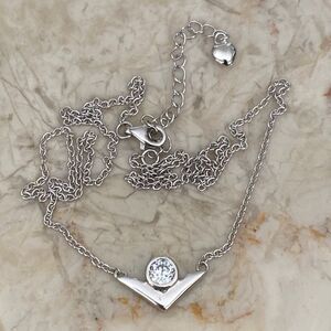 Tocara 925 Sterling Silver & Cubic Zirconia V Necklace Adjustable Length